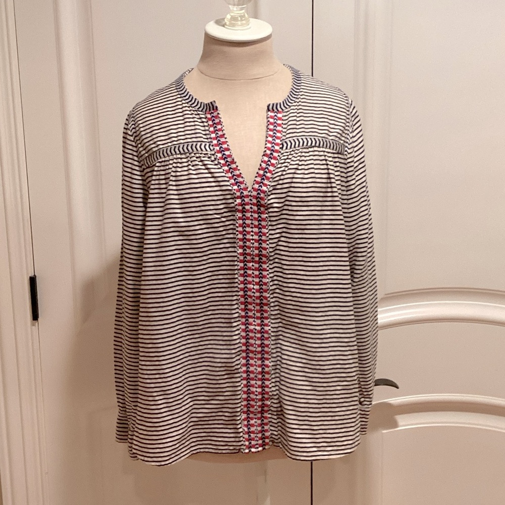Striped Blouse with Red Accents